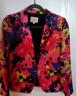 LOFT Hot Pink Abstract Floral Blazer Jacket Size XS Petite